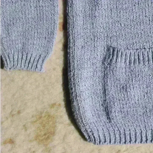 VINTAGE TANGIERS Ski Sweater Boxy Knit Pocket Light Blue Metallic Women Small - Picture 2 of 10